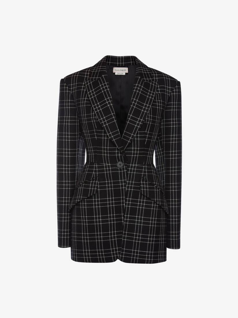 Chaquetas Alexander McQueen Welsh Check Mujer - Negros/Blancos - Mexico 836-LPKHMB